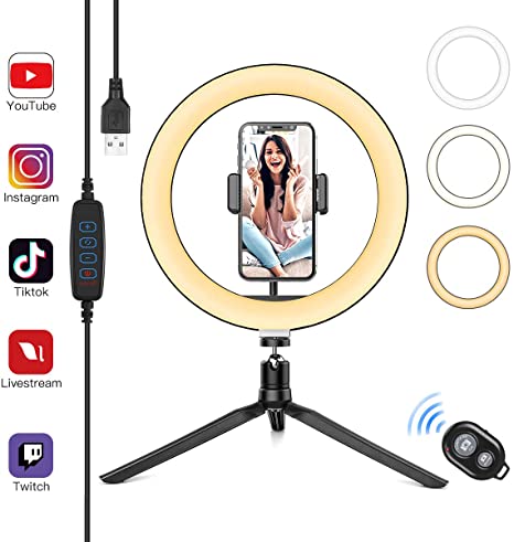 Aitsite 10.2" Ring Light with Tripod Stand and Phone Holder,Aitsite Selfie Right Light for Live Streaming,YouTube Video, Dimmable LED Makeup Ring Light with 3 Mode & 11 Brightness Level