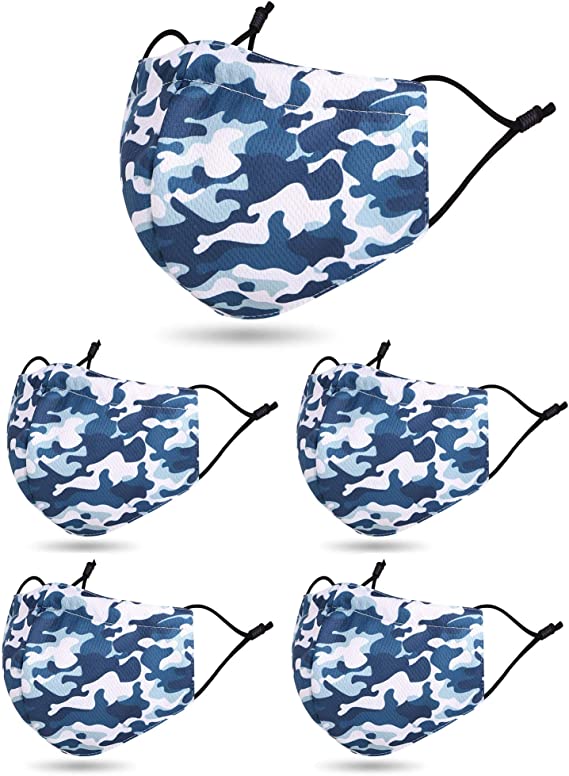 Face_Madks Washable and Reusable Mouth Cover,5 Pcs_Camo Blue