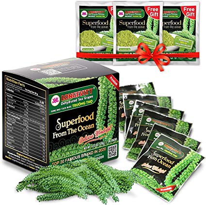 Sea Grapes - Umibudo Green Caviar - Dehydrated, Marinated in Saltwater by LONGEVITY | Enhance Health, Boosting Immune System, Valued Natural Gift from Sea (Original, 6 Packs)