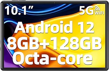 SGIN 10.1 Inch Tablet, 8GB RAM 128GB ROM Tablet, Android 12 Tablets with 1280 * 800 HD IPS Srceen, MTK Octa-Core 2.0Ghz, 5 8MP Camera, 2.4/5G WiFi, Bluetooth 5.0, 6000mAh