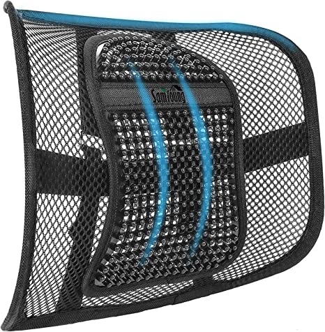 Samyoung Lumbar Adjustable Back Support Seat Cushion with Breathable Mesh Construction, Perfect for Office Chairs Car Seats 12  x 16 (Black)