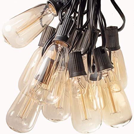 Hometown Evolution, Inc. 100 Foot ST40 Lantern Edison Patio String Lights with Clear Bulbs and Black Wire