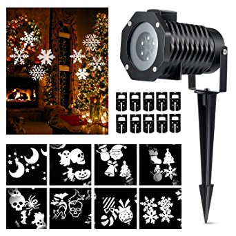 Christmas Projector Lights, Magicfly Rotating Projection Led Lights Snowflake Spotlight, 10PCS Pattern Lens Xmas Led Projector Light Show Multicolor landscape lights Waterproof for Wall Party, White