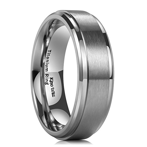 King Will 7mm Mens Titanium Ring Wedding Band Brushed Matte Finished Engagement Ring Comfort Fit