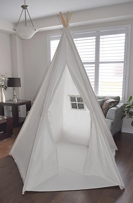 Giant 7' 2" White Canvas Teepee - Customizable Canvas Fabric - By Golden Spearhead