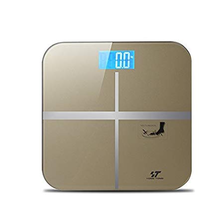 YongTong Bathroom Scale, Digital LCD Backlit Display Body Scales, Tempered Glass Platform Weight, 400 Lbs / 180kg Capacity, Step-On Technology High Accuracy Sensor, 2 x AAA Batteries Included (Gold)