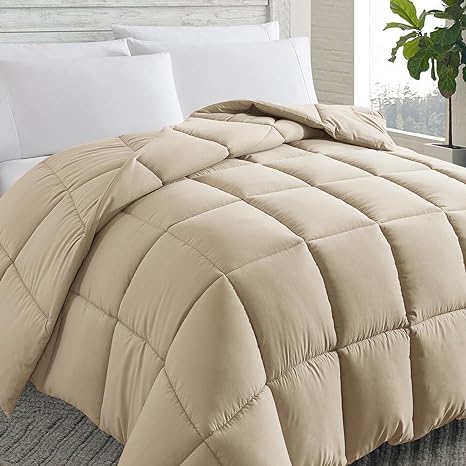 Cosybay Down Alternative Comforter (Beige, Full) - All Season Soft Quilted Full Size Bed Comforter - Duvet Insert with Corner Tabs -Winter Summer Warm Fluffy, 82x86 inches