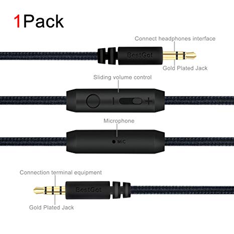 BestGot Audio Cable Aux Cord 3.5mm Headphone Cable with Microphone in-line Volume (4.3ft / 1.3m) for PS4 Controller, Headphones,Home/Car Stereos and More (1 Pack Black) Upgrade