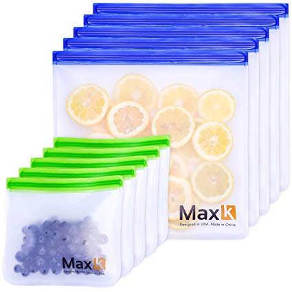 Max K Reusable Ziplock and Freezer Bags, 10 Pack (5 x Sandwich, 5 x Gallon)