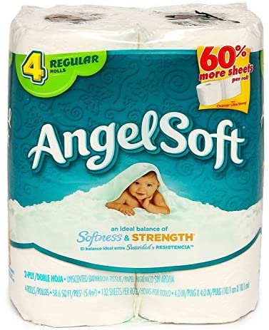 Angel Soft Bathroom Tissue, Unscented, Regular Rolls, 4 Count