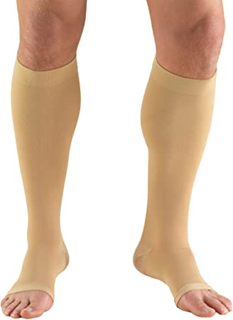 Truform 20-30 mmHg Compression Stocking for Men and Women, Knee High Length, Open Toe, Beige, Medium
