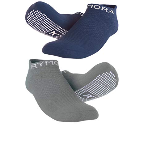 Rymora Non Slip Grip Socks for Women and Men (2 Pairs) - Perfect for Hospital, Yoga, Trampoline, Barre & Home