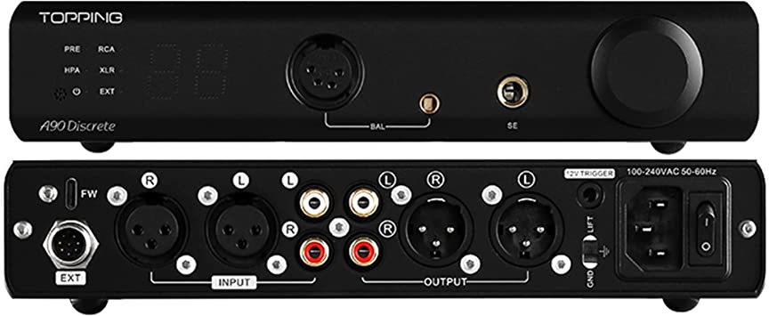 TOPPING A90 Discrete Fully Discrete Balanced Headphone Amplifier NFCA 2 * 9800mW 2 Gain Settings 4Pin XLR/4.4 Balanced/6.35mm SE Output Pre-Amplifier (Black)