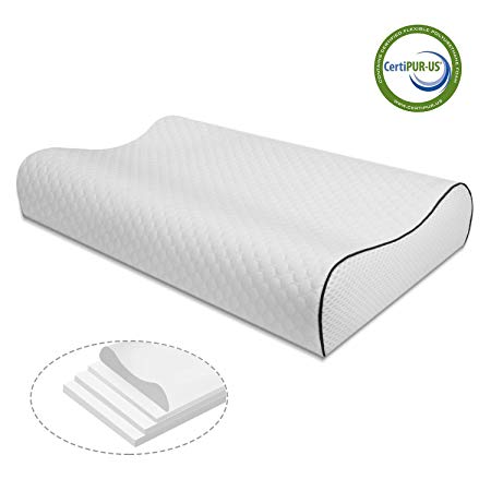 Vesgantti Memory Foam Pillow 4 Layers Adjustable Height for Sleeping, Cervical Pillow for Neck Pain & Shoulder Pain,Orthopedic Contour Support Pillow for Back, Stomach, Side Sleepers - Queen Size