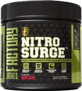 NITROSURGE Pre Workout Supplement - Endless Energy More Strength Sharp Focus and Intense Pumps - Nitric Oxide Booster and Preworkout Energy Powder - 30 Serving Cherry Limeaide  85 oz