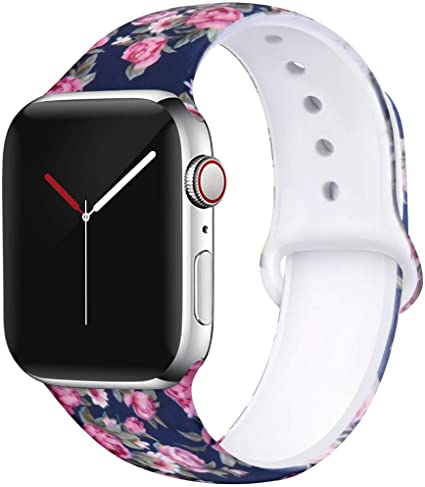 OriBear Compatible with Apple Watch Band 40mm 38mm 44mm 42mm Elegant Floral Bands for Women Soft Silicone Solid Pattern Printed Replacement Strap Band (Romantic Flowers, 40/38mm M/L)