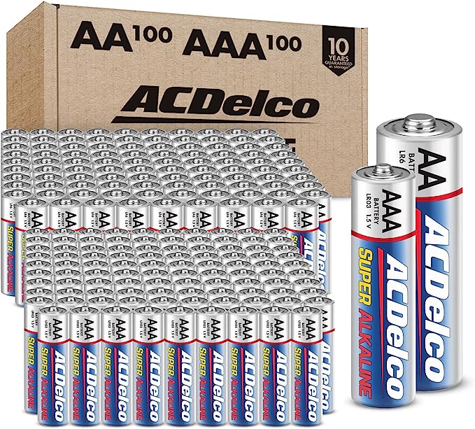 ACDelco AA and AAA 200-Count Combo Pack Super Alkaline Batteries, 100-Count Each, 10-Year Shelf Life, Recloseable Packaging