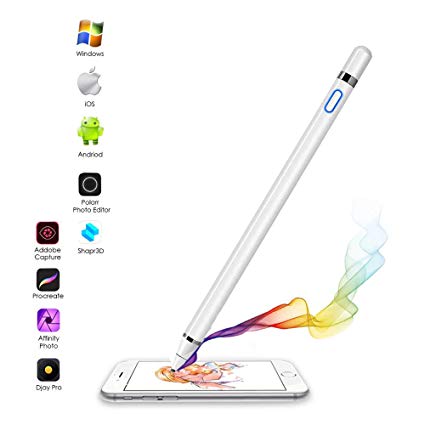 Active Stylus Digital Pen with 1.5mm Ultra Fine Tip Compatible for iPad iPhone Samsung Tablets, Work at iOS and Android Capacitive Touchscreen,Good for Drawing and Writing on IPAD, White