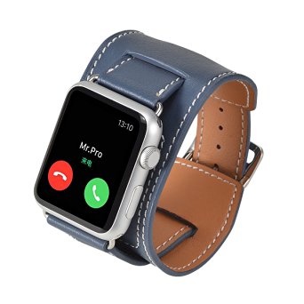 42mm Apple Watch Leather Band - Mr.Pro Genuine Leather Smart Watch Band Cuff Strap Replacement for 42mm Apple Watch Models, BLUE (Not Fit 38mm Version 2015)