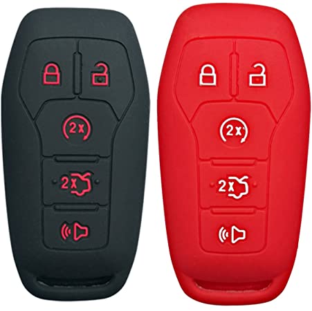 Coolbestda 2Pcs Silicone Key Fob Cover Case Protector Remote Skin Holder for Ford F-150 Fusion Mustang Explorer Edge Lincoln MKZ MKC 5 Buttons Smart Key M3N-A2C31243300 Black Red