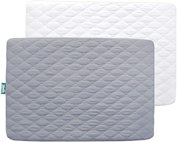 Sheet for Pack n Play Quilted Waterproof Protector, 2 Pack Premium Compatible with Pack n Play Pad Cover 39" X 27" fits for Baby Foldable and Playard Mattress, Portable Mini Crib, Gray & White