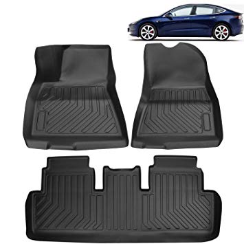 omotor Floor Mats Liners Set for Tesla Model 3 2017-2019 - Protect Floor from Dirt, Mud, Snow, Slush & Water - Front and Second Row