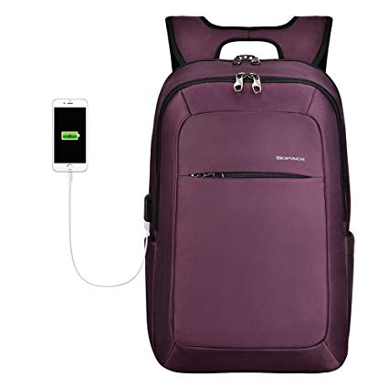 KOPACK Slim Business Laptop Backpack USB Anti Thief/Tear Water Resistant Travel Computer Backpack 15.6 / 17Inch 5Color Magenta/Black/Grey/Purple