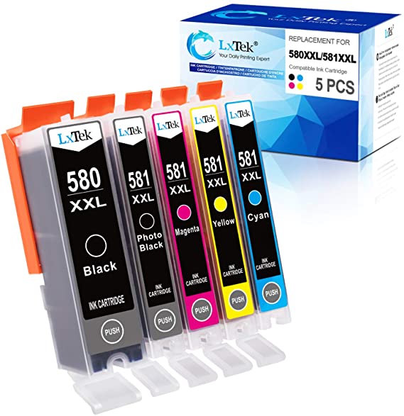 LxTek PGI-580 CLI-581 XXL Compatible for Canon 580 581 Ink Cartridges Work with Canon Pixma TS6150 TS6151 TS6250 TR7550 TR8550 TS9550 TS9551 TS705 (5 Pack)