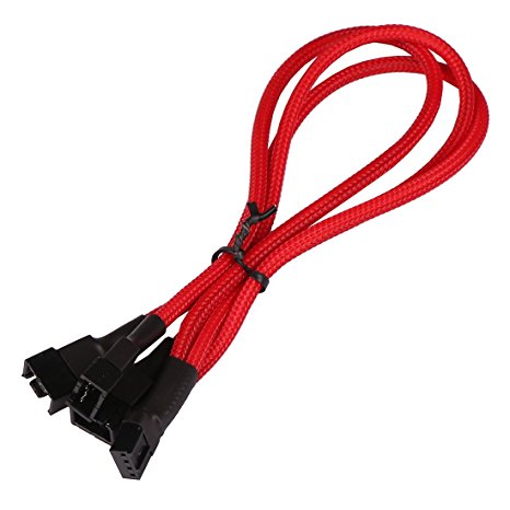 JBtek All Red Sleeved PWM Fan Splitter Cable 4-Pin to 3 x 4-Pin Converter Cable