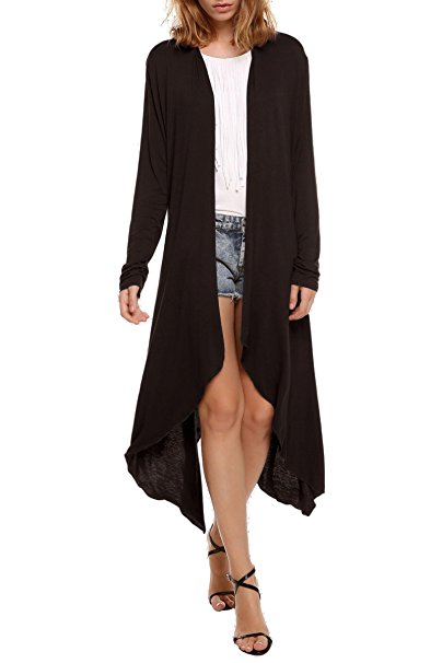 Beyove Women's Long Sleeve Asymmetric Hem Open Front Draped Cardigan Sweater