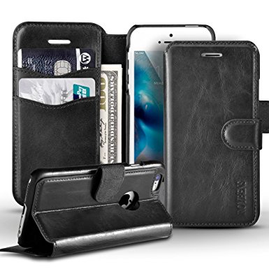 iPhone 5 Case,Roybens [Genuine Leather Wallet][Card Slot][Shockproof] Magnetic Closure Durable Folio Flip Kickstand Case Cover for Apple iPhone 5S/5/Se - Black