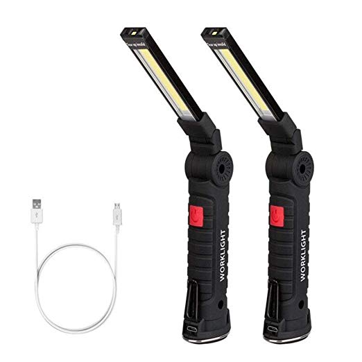 LED Work Light, Coquimbo COB Rechargeable Work Lights with Magnetic Base 360°Rotate and 5 Lighting Modes Bright LED Flashlight Inspection Lamp for Car Repair, Household and Emergency Use (20.3x3.5cm)