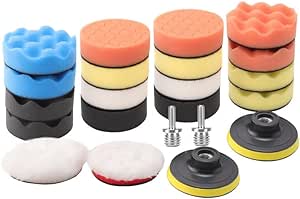 3''(80mm) Drill Polishing Kit, 22Pcs Car Polishing Foam Buffing Pads for Drill, Detail Polishing Kit Wool Pads Wax Buffer Polisher Attachment with M14 Thread Backing pad Adapters