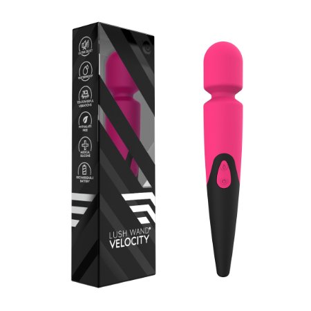 Velocity Waterproof 10 Speed Silicone Wireless Therapeutic Massager Wand (Midnight Pink)