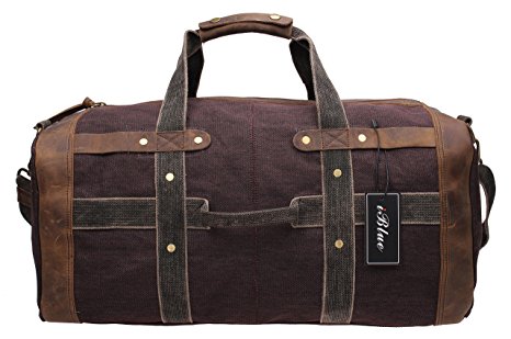 Iblue Leather Gym Totes Canvas Weekender Overnight Travel Shoulder Duffel Bag #10183