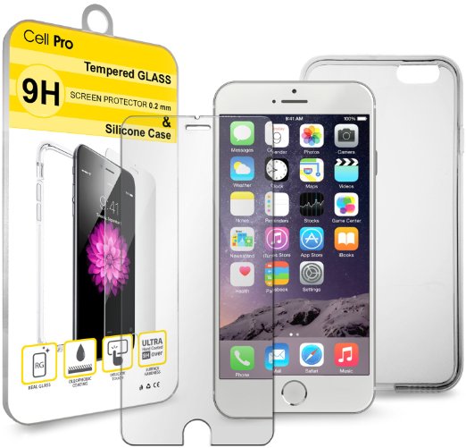 iPhone 6 6S Screen Protector Tempered Glass and Iphone 6S / 6 Silicone Case - 0.2 mm Glass & Clear Case for iPhone 6 / 6S