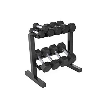 CAP Barbell Hex Dumbbell 150-Pound Weight Set, 5-25 Pounds with Rack