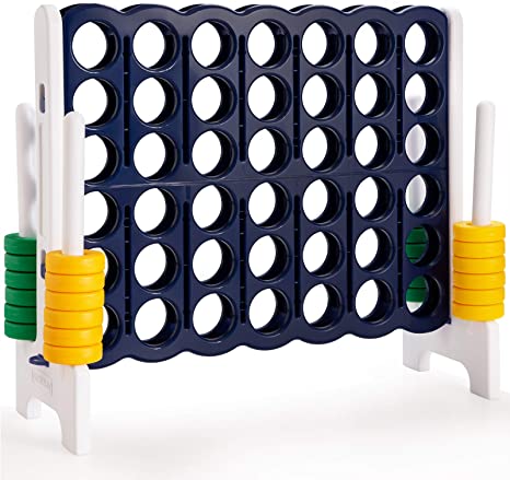 COSTWAY Jumbo 4-to-Score Giant Game Set, 4 in A Row for Kids and Adults, 3.5FT Tall Indoor & Outdoor Game Set with 42 Jumbo Rings & Quick-Release Slider, Perfect for Holiday Party & Family Game