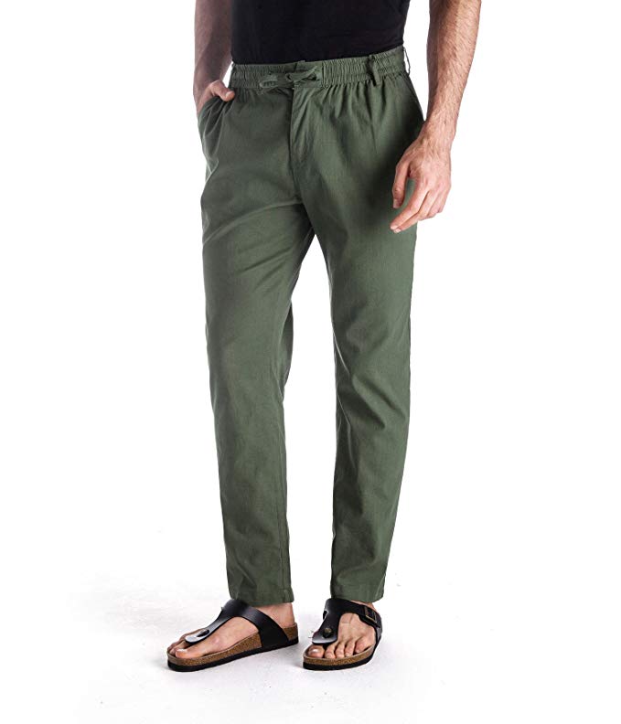 MUSE FATH Men’s Linen Drawstring Casual Beach Pants-Lightweight Summer Trousers