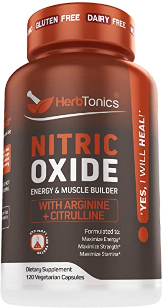 High Strength Nitric Oxide Booster Supplement with L Arginine, Citrulline Malate, AAKG, Pine Bark & Grape Seed Extract - Powerful NO for Muscle Growth, Strength, Vascularity, Energy & Blood Flow