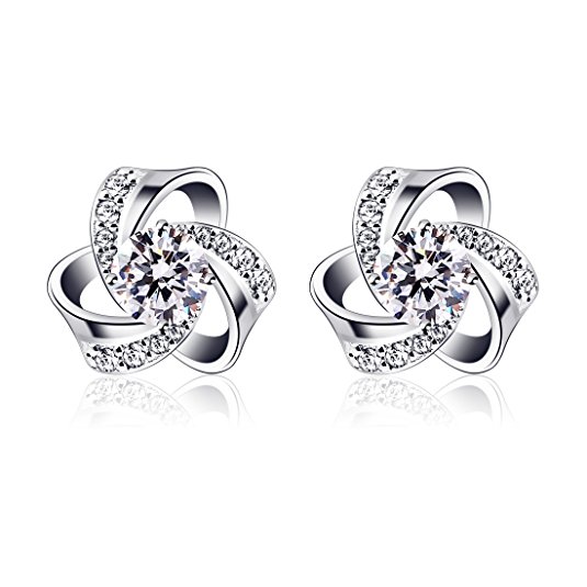 B.Catcher Women Jewellery Eternal Love Earrings Studs 925 Sterling Silver Cubic Zirconia Knot Stud Earing Set
