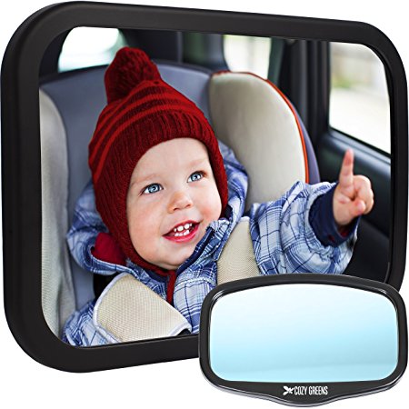 Cozy Greens Baby Car Mirror  Back Seat Rear-facing Infant In Sight  Luxury Gift Box  CRASH TESTED   FREE GIFTS Cleaning Cloth and Traveling With Kids eBook  Lifetime 100 Satisfaction Guarantee