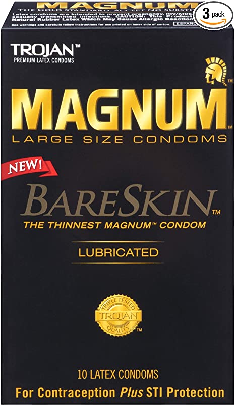 Trojan Magnum BareSkin Lubricated Latex Condoms - 10 ct, Pack of 3
