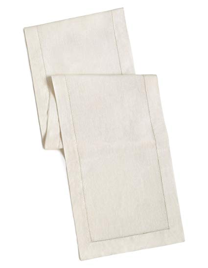 100% Linen Hemstitch Table Runner - Size 16x108 Ivory - Hand Crafted and Hand Stitched Table Runner with Hemstitch detailing. The pure Linen fabric works well in both casual and formal settings