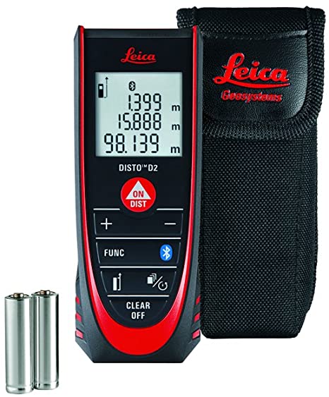 Leica Geosystems Leica DISTO D2 New 100m/330ft Metric Imperial Laser Distance Measure with Bluetooth 4.0 - Black/Red