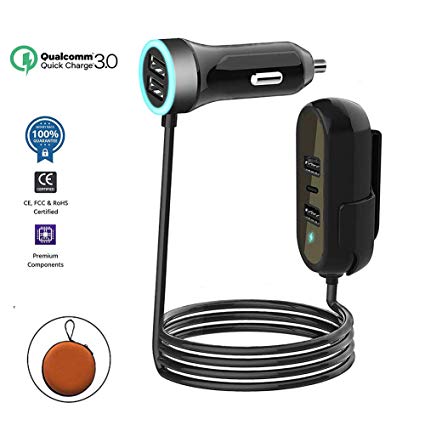 Quick Charge 3.0 USB Car Charger, Cdyiswu 60W/12A 5-Port Multi Fast Smart Car Charger Adapter, Compatible Phone XS/XR/X/8/Plus, Pad/Air/Mini, Galaxy S10/10 /9/8/Note and More (Black)