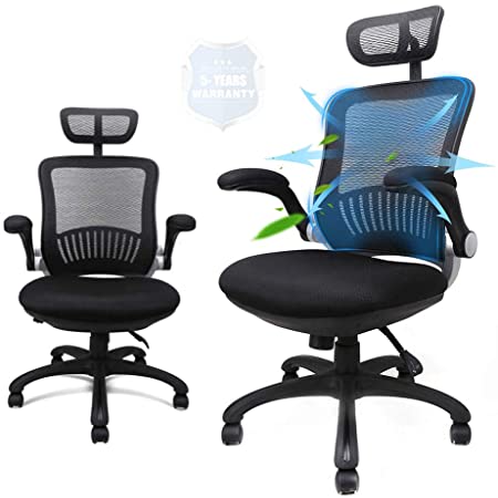 Komene Mesh Ergonomic Office Chair,High Back Adjustable Computer Chair Rotating Headrest Swivel Task Chair with Lumbar Support and Flip Up Armrest for Home Office