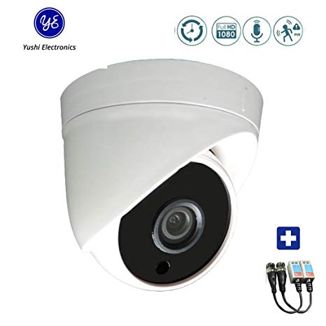 Yushielectronics Dome Security Camera HD 1080P Outdoor Indoor Surveillance, Hybrid 4-in-1 CVI/TVI/AHD/CVBS, PIR Motion Sensor IR Night Vision Detection IP66 Metal Housing, with Video Pair balun CCTV