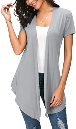 Womens Solid Open Front Short Sleeve Cardigan