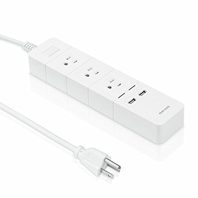 meross Smart Power Strip/ USB Charger, Surge Protector with 3 AC Outlet 2 USB Port (3.1Amp), 6ft Extension Cord, White